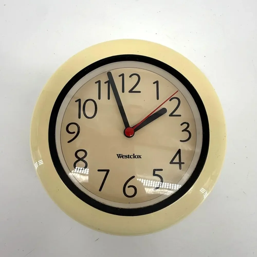 Westclox Vintage Cream Wall Clock Black Numerals Red Second Hand 10.5